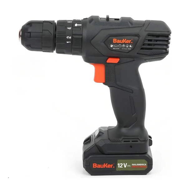 Taladro Percutor Inalambrico 10 Mm 12 V Con Batería Bauker Color Negro Frecuencia 60